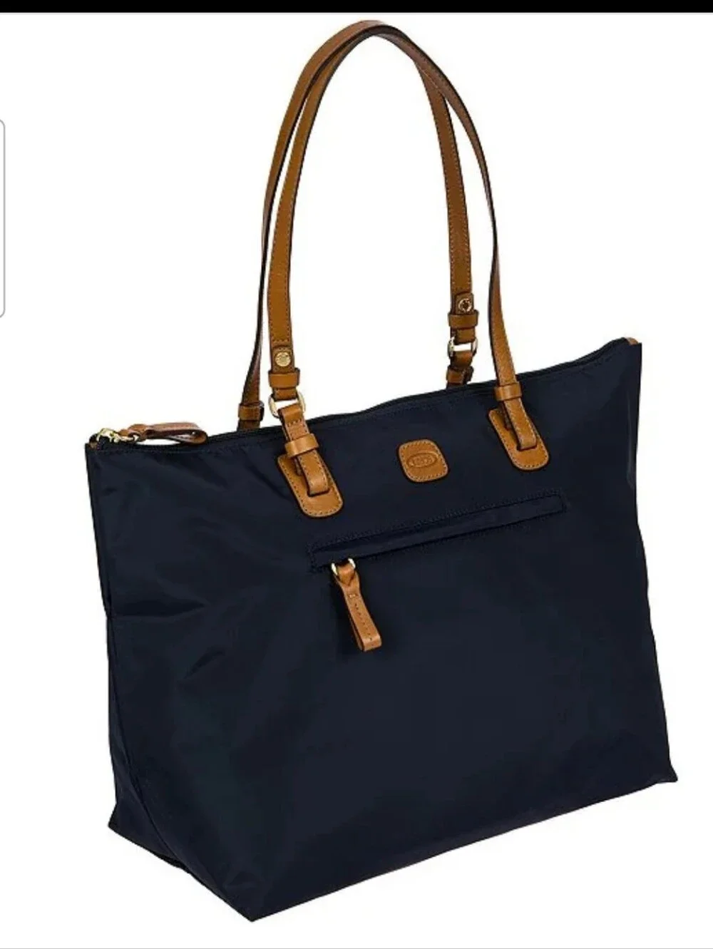 Bric's Milano Black Luxury X-collection Commuter Tote with Tan Leather Handles.